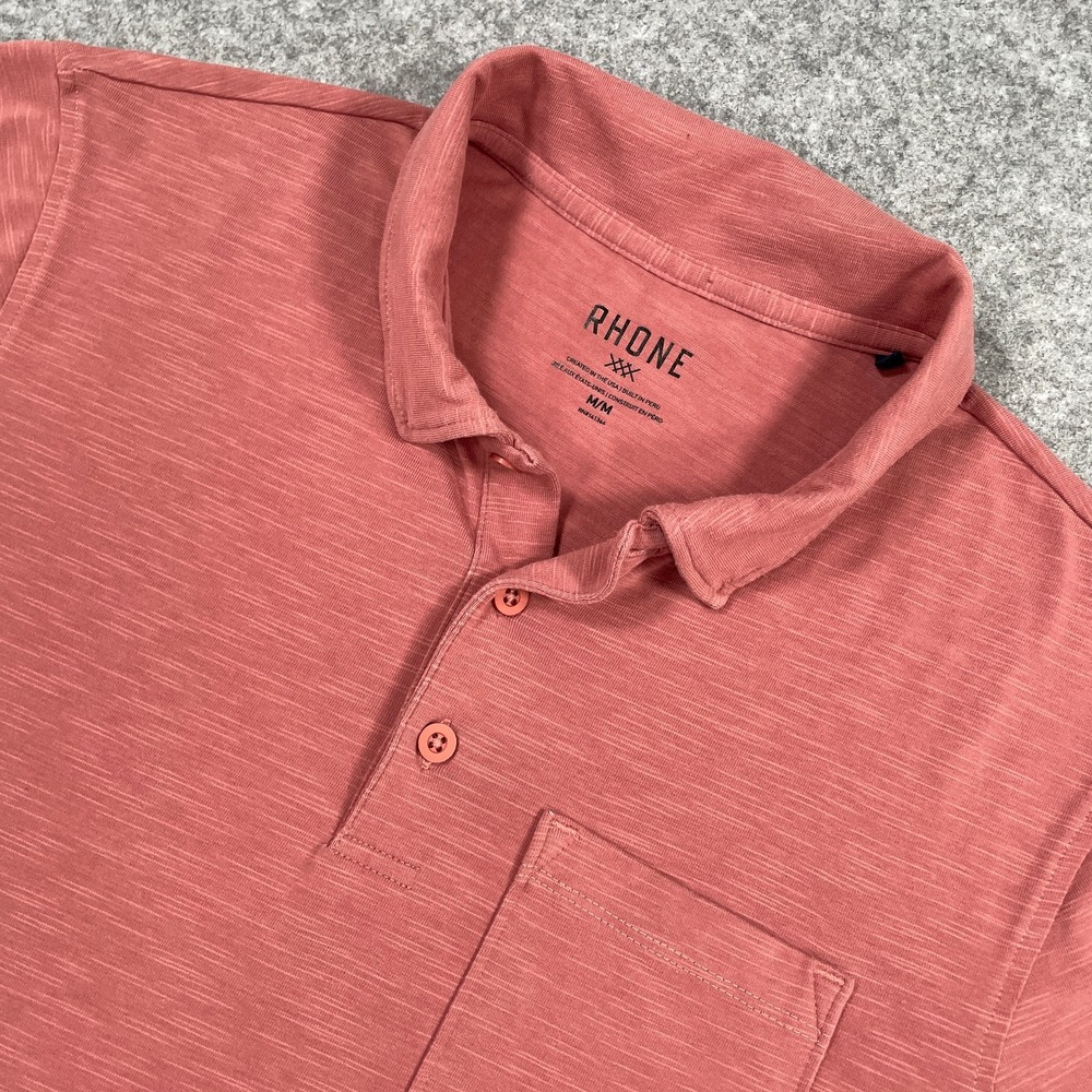 Rhone Mens Polo Shirt Size M Pink Slub Knit Short Sleeve Stretch Pocket